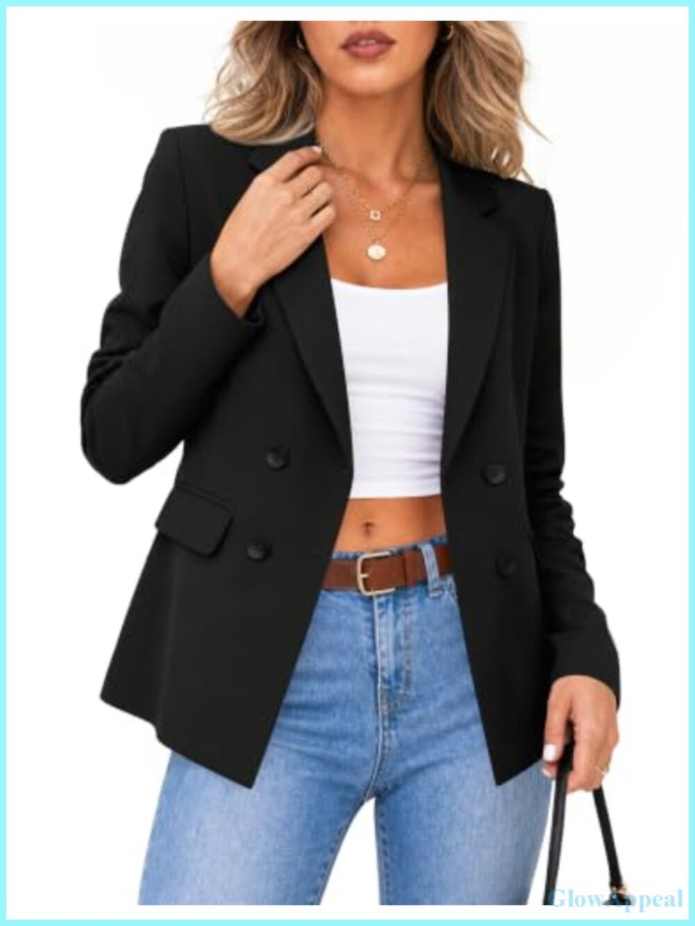 Women's Blazer Double-Breasted Notched Lapel Polyester Long Sleeve Professional